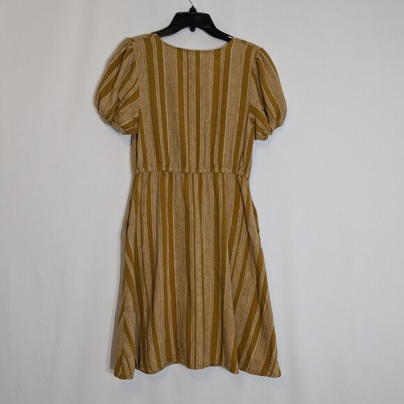 UNIVERSAL THREAD Gold/White Stripe Short Sleeve Linen Blend Dress; Size S - Picture 2 of 4